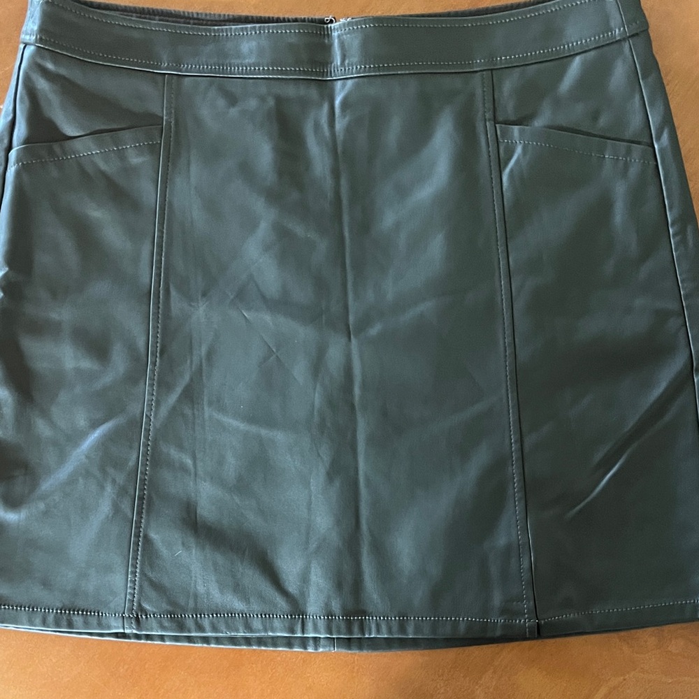 LOFT Dark Green Faux Leather Mini Skirt